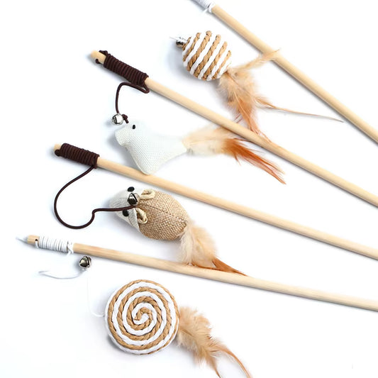 Feather Teaser Wand — Wooden Rod