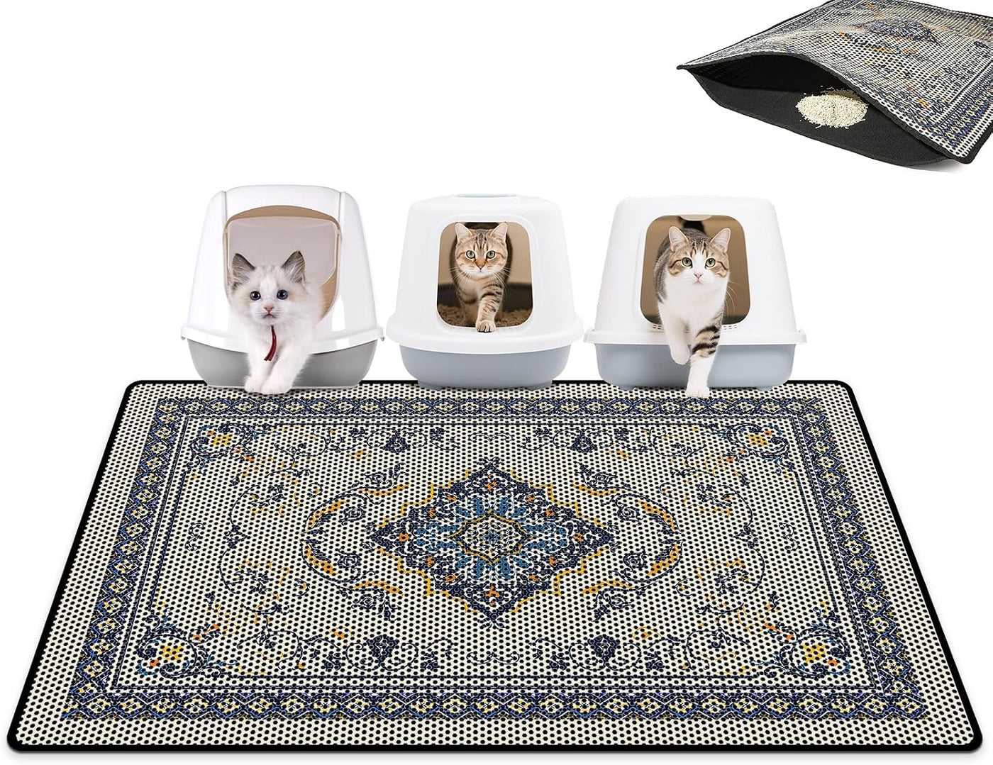 Cat Litter Mat 26.8"X46.5" Double Layer Waterproof Litter Box Mat Washable Litter Trapping Mat