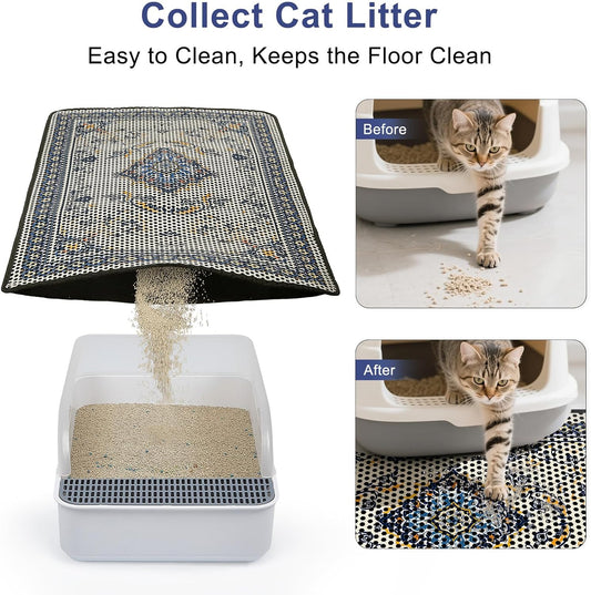 Cat Litter Mat 26.8"X46.5" Double Layer Waterproof Litter Box Mat Washable Litter Trapping Mat