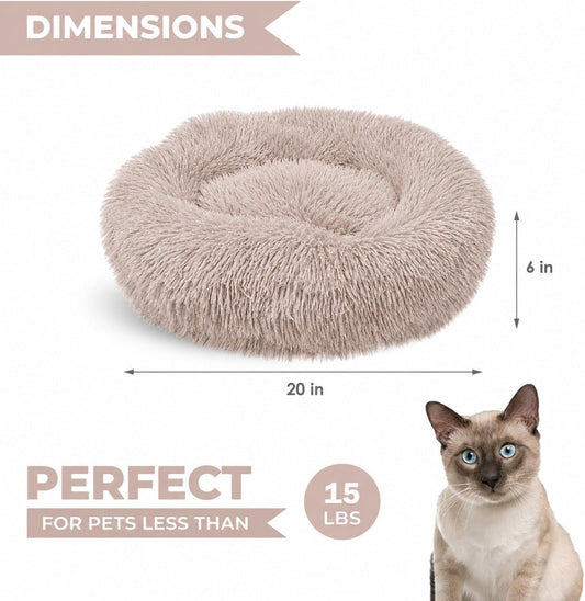 Cat Beds for Indoor Cats & Small Dog, Fluffy Cat Bed | Orthopedic Soft Plush Calming Donut Bed, Washable round Pet Bed, Sized for Kitten to Large Cats & Puppy to Small Dogs