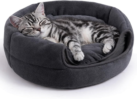 Cat Bed Cave for Indoor Cats for Pets up to 15 Lbs, Gray | Warm Cat Bed Cats Igloo Cave Condo, Covered Kitty House with Removable Washable Cushion, Cozy Enclosed Pet Bed for Small Dogs