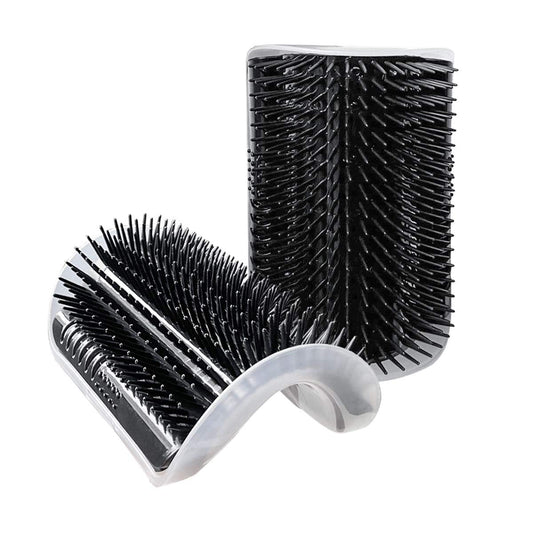 Two black corner self-groomer brushes, showing the flexible base