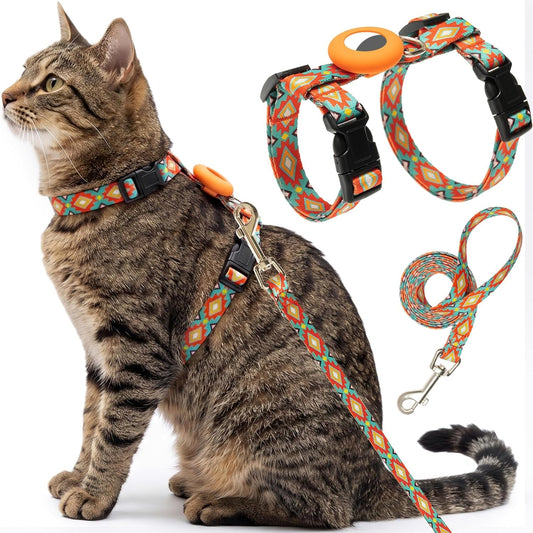 Orange escape-proof cat harness with matching lead