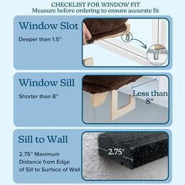 Window fit checklist showing slot depth, sill depth and sill-to-wall distance