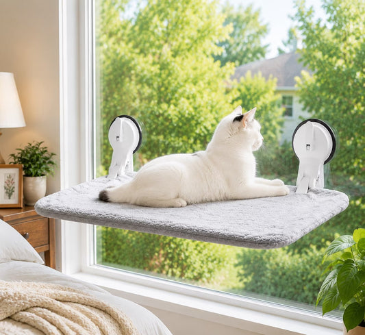 . Cat Window Hammock, Foldable Cat Window Perch with Lever Lock Suction Cups, Holds up to 50 Lbs, Washable Cover (M 1Pc)